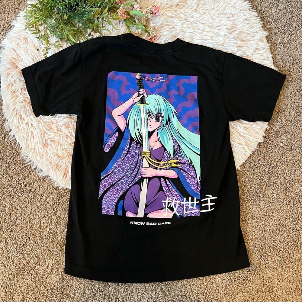Know Bad Daze Savior Black Purple Blue Anime Graphic T-Shirt Sz‎ S
